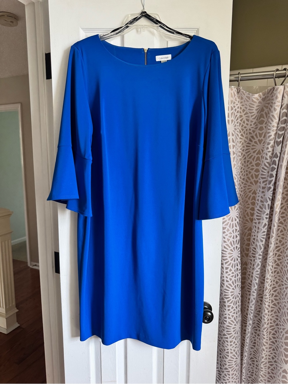 Calvin Klein Cobalt Blue Bell Sleeve Shift Dress